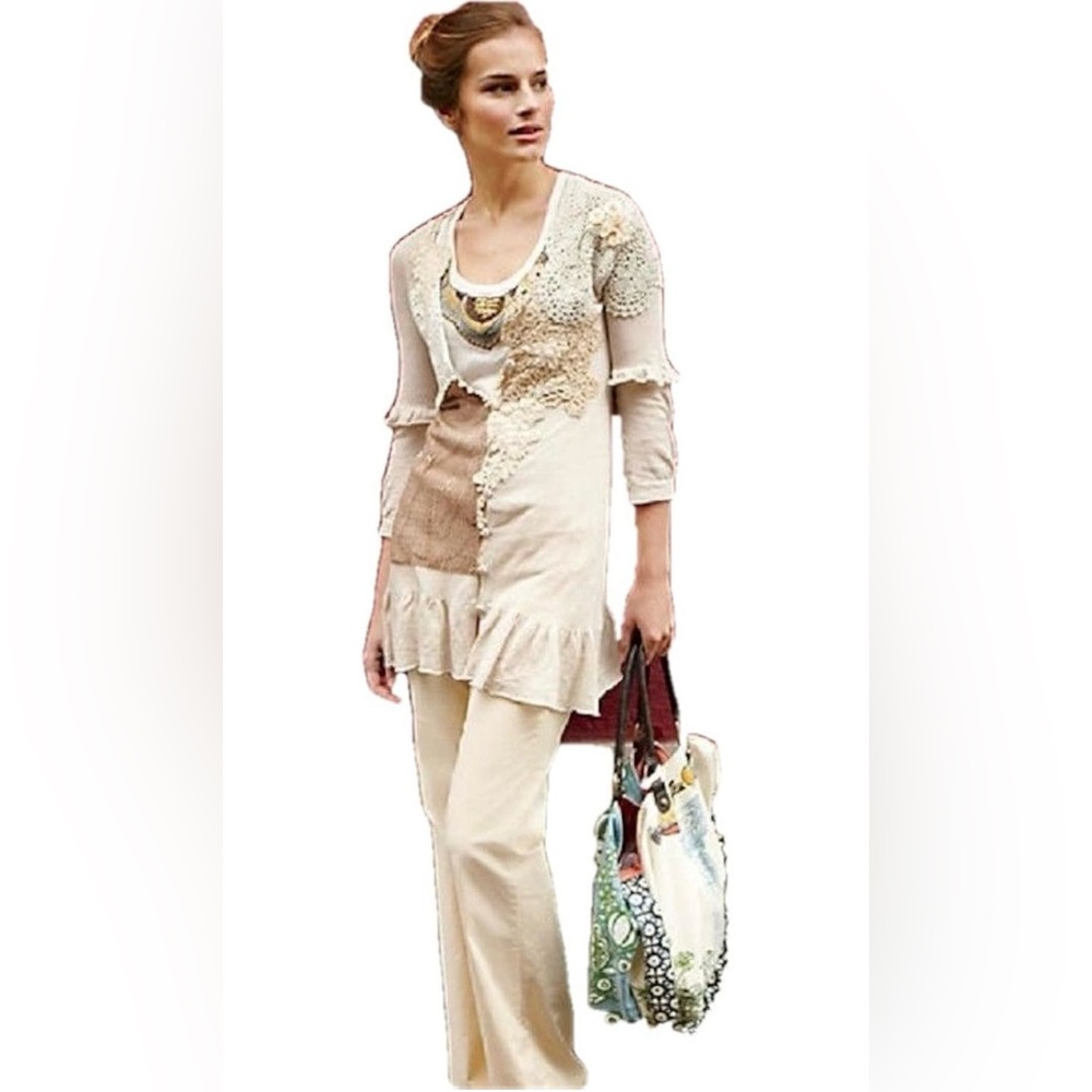 Vintage Anthropologie Knitted & Knotted Cobbled Road Crochet Cardigan